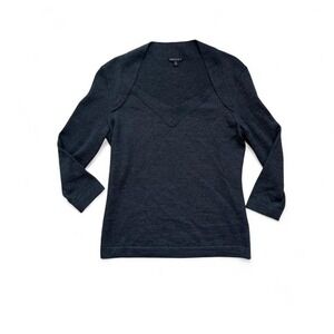 Lafayette 148 New York 100% virgin wool V neck‎ grey longsleeve sweater M